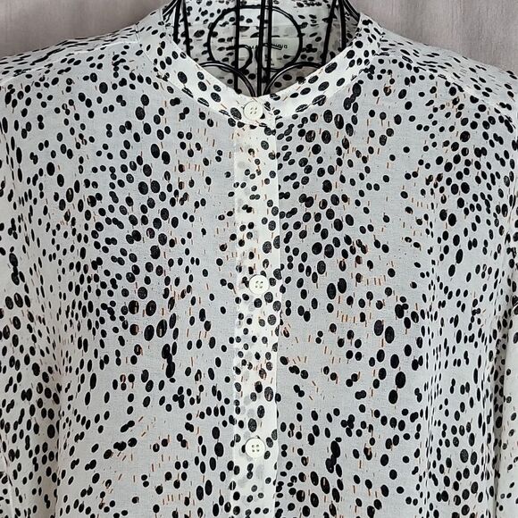 MAX STUDIO Ruffled Cream with Black Dots Button Up Blouse XL‎ - Picture 2 of 7